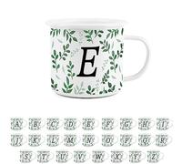 Foliage Letter E Mug -White Initial Personalised Alphabet Novelty Durable Hot Drinks Outdoor Cup for Travel Picnics Home Hiking