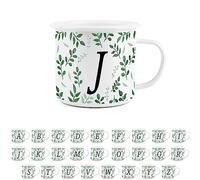 Foliage Letter J Mug -White Initial Personalised Alphabet Novelty Durable Hot Drinks Outdoor Cup for Travel Picnics Home Hiking