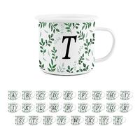 Foliage Letter T Mug -White Initial Personalised Alphabet Novelty Durable Hot Drinks Outdoor Cup for Travel Picnics Home Hiking
