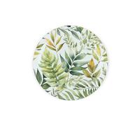 Foliage Round Glass Trivet Worktop Saver - Green Leaves - Textured Kitchen Chopping/Cutting Board Worktop Protector with Non-Slip Feet 20cm x 20cm (8" x 8")