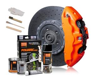 Foliatec Brake Caliper Paint Set, Heat Resistant, Complete Set for 4 Brake Calipers, Neon Orange, 10 Piece Set