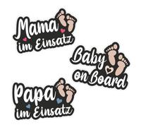 folien-zentrum - 3 x Car Sticker Set - Car Sticker Mama Papa im Einsatz Baby on Board Parents - Sticker Decal Sayings for Car - Car Sticker Grandparents Kids Children Gift - Made in Germany 2