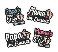 folien-zentrum - 4 x Car Sticker Set - Car Sticker Mum Dad Parents in Use Whole Stolz fährt mit - Sticker Sayings for Car - Car Sticker Kids Children Mother Father Gift - Made in Germany 3