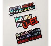 folien-zentrum - Set of 3 Car Stickers - Stroking / Ü-Ei/Error - Car Sticker Colour Changing Oilslick Black - OEM & JDM Tuning Car Sticker - Funny Sayings Sticker Car - Made in Germany 1