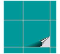 FoLIESEN - Tile Stickers 19.5 x 19.5 cm | Self-Adhesive Tile Film for Bathroom and Kitchen | Removable Adhesive Film for Wall Tiles, Kitchen Back Wall & Borders | 6 Adhesive Tiles, Matte Turquoise