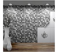 FoLIESEN - Tile Stickers, 20 x 25 cm, Self-Adhesive Tile Film for Bathroom and Kitchen, Removable Adhesive Film for Wall Tiles, Kitchen Splashback and Borders, 15 Adhesive Tiles, Mosaic Grey Marble