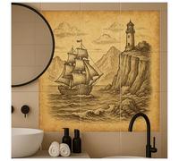 FoLIESEN Tile Stickers - Tile Picture for Bathroom, Kitchen, Bathroom - Decorative Self-Adhesive Tiles - Coast of Hope Tile - Picture (W x H): 15 x 20 cm - 60 x 60 cm / 12-Piece