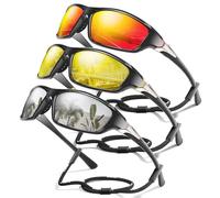 Foliful 3 Pack Polarized Sports Sunglasses for Men, Wrap Around Sunglasses UV Protection for Cycling Fishing Driving, E04-Red/Yellow/White, Pack De 3