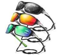 Foliful 3 Pack Polarized Sports Sunglasses for Men, Wrap Around Sunglasses UV Protection for Cycling Fishing Driving, C08-Grey/Red/Green, 3 pack