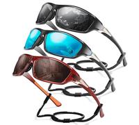 Foliful 3 Pack Polarized Sports Sunglasses for Men, Wrap Around Sunglasses UV Protection for Cycling Fishing Driving, E06-Grey/Ice Blue/Brown, 3 pack