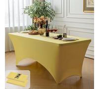 FOLINS&HOME 2 Pack Yellow 8ft Fitted Rectangle Tablecloth with Elastic, Water Resistant Washable Spandex Table Cover for 8 Foot Tables, Stretch Table Cloth for Weddingss, Banquetss, Parties (2 Pcs)