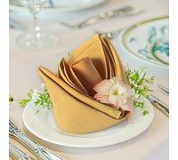 FOLINS&HOME Gold Heavy Duty Cloth Napkins Set of 8 - Decorative 20x20 Inch Polyester Napkins with Hemmed Edges, 210GSM, Washable & Reusable for Dinner, Wedding, Party, Banquet & Everyday Use
