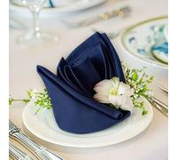 FOLINS&HOME Navy Blue Heavy Duty Cloth Napkins Set of 8 - Decorative 20x20 Inch Polyester Napkins with Hemmed Edges, 210GSM, Washable & Reusable for Dinner, Wedding, Party, Banquet & Everyday Use