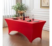 FOLINS&HOME Red 4ft Fitted Rectangle Tablecloth with Elastic, Water Resistant Washable Spandex Table Cover for 4 Foot Folding Tables, Stretch Table Cloth for Weddings, Banquets, Parties