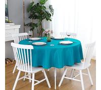 FOLINS&HOME Teal Round Tablecloth - 48 Inch Turquoise Waterproof Heavy Duty Wrinkle Free Polyester Circle Table Cloth Spillproof Washable Wipeable Circular Table Cover for Party, Wedding, Dining