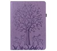 Folio Case for Amazon All-New Fire HD 10.1 Inch Tablet (13th Generation, 2023 Release)|3D Tree & Deer Embossed| Slim Folding Multi-Angle Stand Card Holder Cover for Fire Tablet 10 2023 Purple