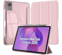 Folio Case for Lenovo Idea Tab 11 Inch 2025/K11 Gen 2 with Pencil Holder (TB-336ZU TB-336FU), Clear Transparent Back Slim Stand Shockproof Tablet Cover, Auto Wake/Sleep, Pink