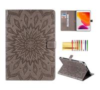 Folio Case for New iPad 10.2 7th Gen/iPad Air 3rd Gen 2019 / iPad Pro 10.5, Techcircle Sunflower Embossed Leather Solid Stand Smart Protective Wallet Cover with Card Slots & Money Holder, Gray