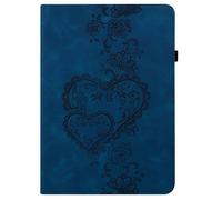 Folio Case for Samsung Galaxy Tab S9 Plus 2023/S8 Plus 2022/S7 FE 2021/S7 Plus 2020 12.4 Inch - Premium Leather Slim Fit Smart Shell Embossed Flowers love Standing Cover with Card Holder,blue
