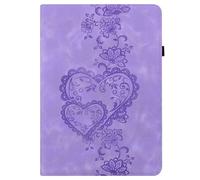 Folio Case for Samsung Galaxy Tab S9 Plus 2023/S8 Plus 2022/S7 FE 2021/S7 Plus 2020 12.4 Inch - Premium Leather Slim Fit Smart Shell Embossed Flowers love Standing Cover with Card Holder,Purple