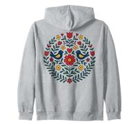 Folk Art Birds Heart Flowers Mandala Polish Style Zip Hoodie