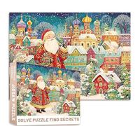 Folk Art Christmas Card Puzzle Santa Snow Village Colorful Lights Decor Russian Style 1000 Piece Adult Art Jigsaw Colorful DIY Puzzles for Home Decoration Gifts Family Puzzle Perfect for Game Nights