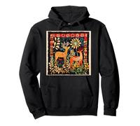 Folk Art Deer In Enchanted Forest Pullover Hoodie