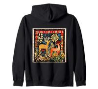 Folk Art Deer In Enchanted Forest Zip Hoodie