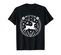 Folk Art Deer Present, Whimsical Boho Animal Nature Design T-Shirt, Men, Black, Large