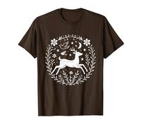 Folk Art Deer Present, Whimsical Boho Animal Nature Design T-Shirt, Men, Brown, Large