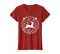 Folk Art Deer Present, Whimsical Boho Animal Nature Design T-Shirt, Women, Cranberry Red, XX-Large