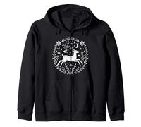 Folk Art Deer Present, Whimsical Boho Animal Nature Design Zip Hoodie