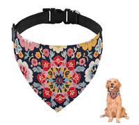 Folk Art Floral Embroidery Dog Bandana With Adjustable Strap D Ring Dog Neckerchief Pet Bibs Triangle Bandana for Dogs Accessories Puppy Dogs Cats Decor Machine Washable