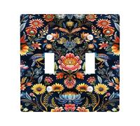 Folk Art Floral Light Switch Cover Plates/Outlet Covers, Midnight Blue Seasonal Holidays, Vintage Decorative Wall Plates, Standard Size Double Toggle