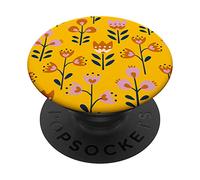 Folk Art Flower Floral Scandinavian Simple Botanical Yellow PopSockets Swappable PopGrip