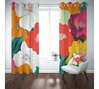 Folk Art Flowers Blackout Curtains for Living Room Medieval Style Curtain for Bedroom Soundproof Thermal Pop Art Style Dahlia Black Out Curtains for Kids Teens Room, Set of 2 Panels W 46" x L 54"