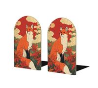 Folk Art Fox Japanese Maple Leaves Bookends For Shelves 2 Pcs Wooden Book Stopper Organizer For Home Office Libraries