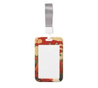 Folk Art Fox Japanese Maple Leaves Sliding Id Badge Holder Hard Plastic Work Card Case Name Tag Protector for Nurses Office