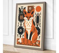 Folk Art Fox Scandinavian Canvas Wall Art Print 18x12 Inch (46 x 30 cm)