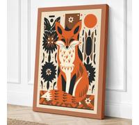 Folk Art Fox Scandinavian Canvas Wall Art Print 18x12 Inch (46 x 30 cm)