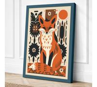 Folk Art Fox Scandinavian Canvas Wall Art Print 18x12 Inch | Ready to Hang, Gallery Wrapped, Fade-Resistant Inks, Securely Packaged, UK Made