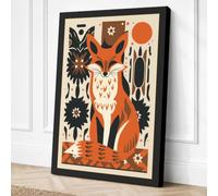 Folk Art Fox Scandinavian Canvas Wall Art Print 36x24 Inch (91 x 61 cm)