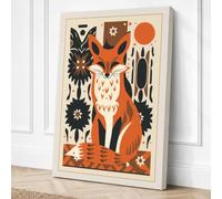 Folk Art Fox Scandinavian Canvas Wall Art Print 36x24 Inch (91 x 61 cm)