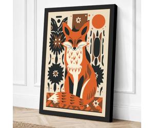 Folk Art Fox Scandinavian Canvas Wall Art Print 36x24 Inch | Ready to Hang, Gallery Wrapped, Fade-Resistant Inks, Securely Packaged, UK Made