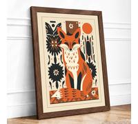 Folk Art Fox Scandinavian Framed Wall Art Print A1 Walnut | Ready to Hang, Premium Gi Paper, Fade-Resistant Inks, Securely Packaged, UK Made