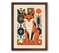 Folk Art Fox Scandinavian Framed Wall Art Print A2 (59.4×42cm) Walnut, Wall Decor for Living Room, Bedroom, Office & Home, Ready to Hang, Art Gift