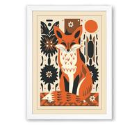 Folk Art Fox Scandinavian Framed Wall Art Print A2 (59.4×42cm) White, Wall Decor for Living Room, Bedroom, Office & Home, Ready to Hang, Art Gift
