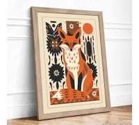 Folk Art Fox Scandinavian Framed Wall Art Print A2 Oak | Ready to Hang, Premium Gi Paper, Fade-Resistant Inks, Securely Packaged, UK Made