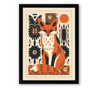 Folk Art Fox Scandinavian Framed Wall Art Print A3 (42×29.7cm) Black, Wall Decor for Living Room, Bedroom, Office & Home, Ready to Hang, Art Gift