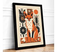 Folk Art Fox Scandinavian Framed Wall Art Print A4 Black | Ready to Hang, Premium Gi Paper, Fade-Resistant Inks, Securely Packaged, UK Made